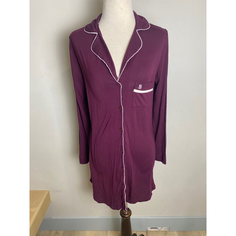 Victoria's Secret Plum Purple Modal Button Front Long Sleeve Nightshirt Medium